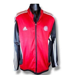 Adidas Red and Black Windbreaker with Iconic Stripes